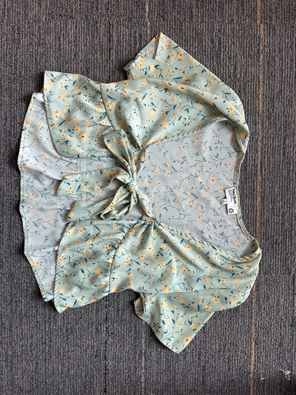 PacSun Mint Green Floral Tie-Front Crop Top